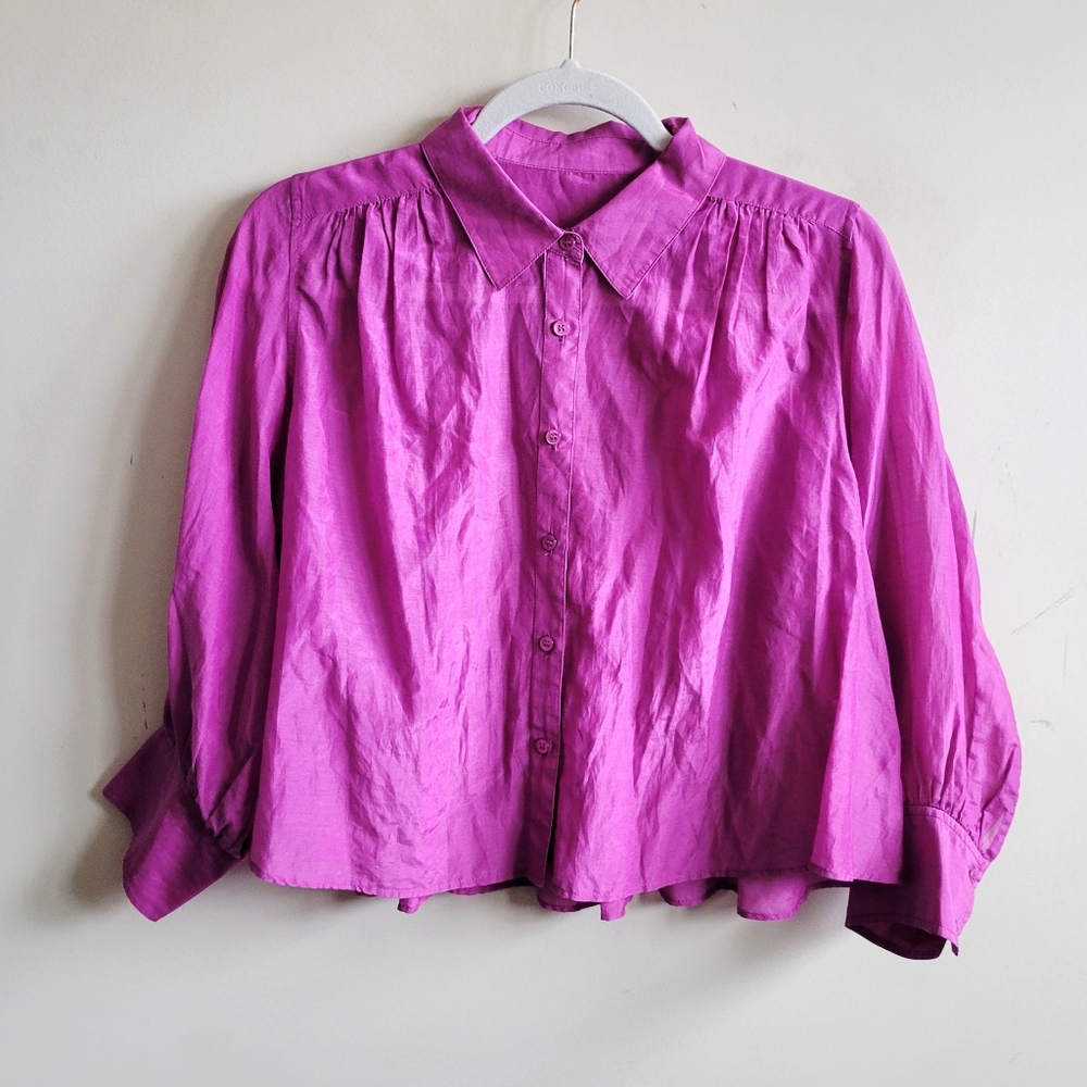 IENA Cotton Silk Back Gathered Shirt Fushia‎